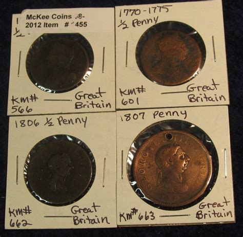 1455 4 Coins 1700s And Early 1800s Great Britain Pennies And Half Pennies