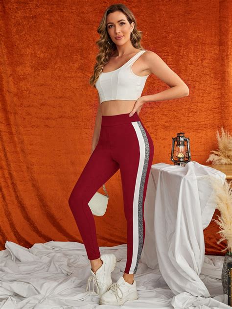 SHEIN Essnce Risca Lateral Bloco De Cores Desportivo Leggings Femininas