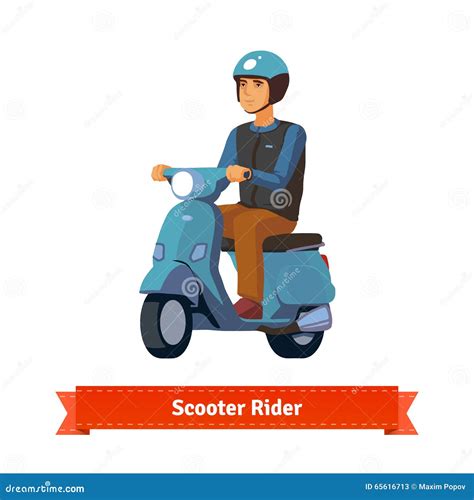 Jeune Homme Sur Un Scooter Avec Le Casque Illustration De Vecteur