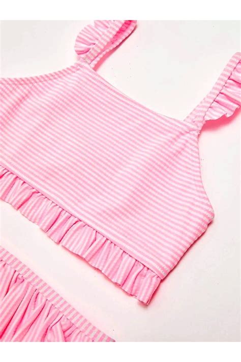 DEEP BEACH Çizgili Fırfırlı Kız Çocuk Bikini Takım Fiyatı Yorumları Trendyol