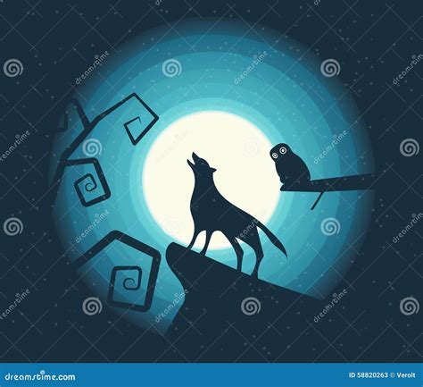 Wolf Howling in the Moonlight Stock Illustration - Illustration of blue, wolf: 58820263