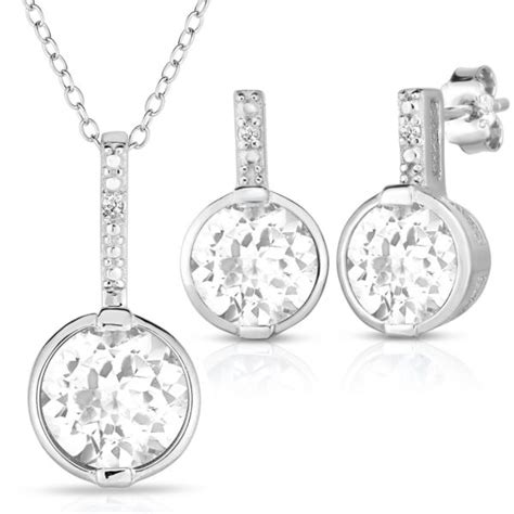 White Topaz And Diamond Earrings And Necklace Set