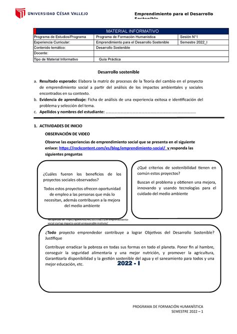 Gu A Pr Ctica N Emprendimiento Para El Desarrollo Sostenible