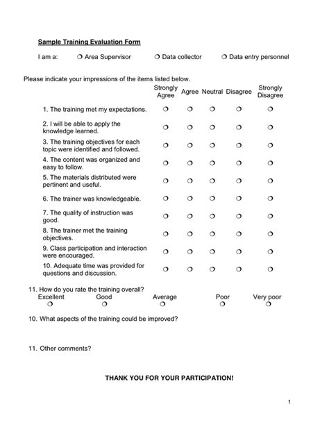 Training Evaluation Form Download Free Documents For Pdf Word And Excel