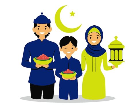 Fam Lia Mu Ulmana Feliz Comemorando O Eid Mubarak Ilustra O Vetorial