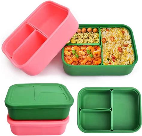 Puraville Silicone Bento Lunch Box 3 Compartment Leak Proof Lunch Box For Men And