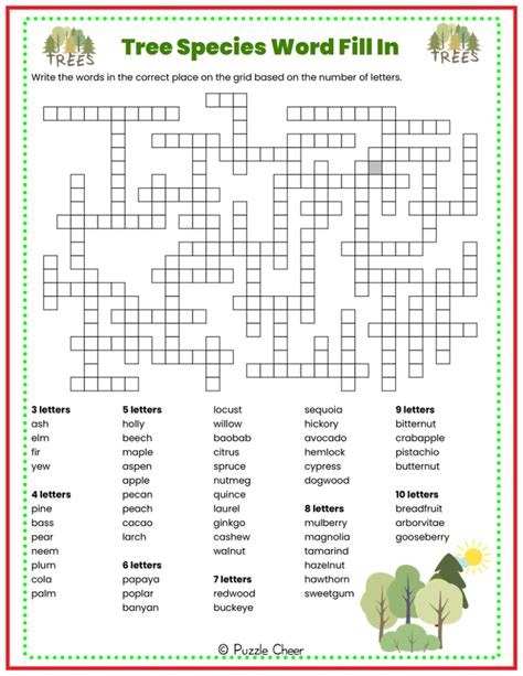 Tree Species Word Fill In Puzzle Puzzle Cheer