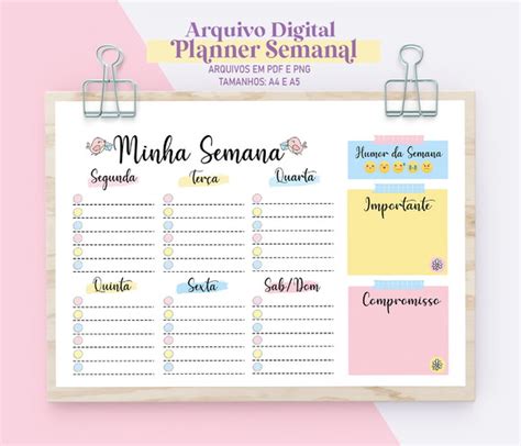 Planner Semanal Candy Colors Arquivo Digital Elo7