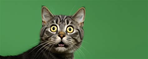 Premium Ai Image Shocked Cat Minimal Retouching Green Background