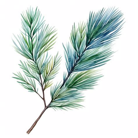 Premium Photo | A painting of a branch of a pine tree with green leaves generative ai