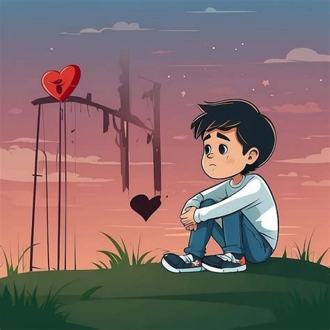 Lonely And Broken Heart Boy Cartoon Vector Illustration Premium Ai