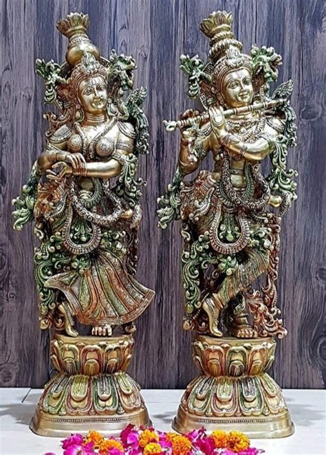 Brass Radha Krishna With Multi Coloured Meena Finish At Rs 28000 Pair