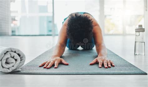 Yoga Stretching And Fitness Of A Black Women In A Gym For Zen Relaxen