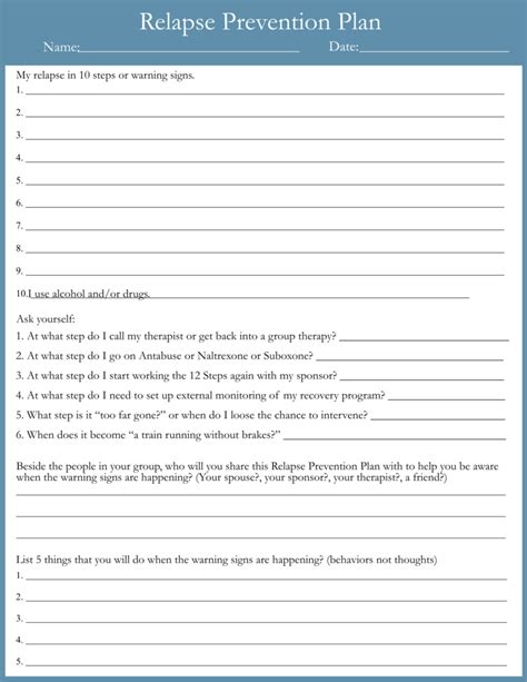 Printable Relapse Prevention Worksheets Plan And Template Printerfriendly