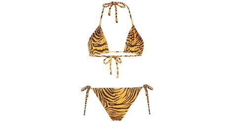 Reina Olga Tiger Print Halterneck Bikini In Metallic Lyst