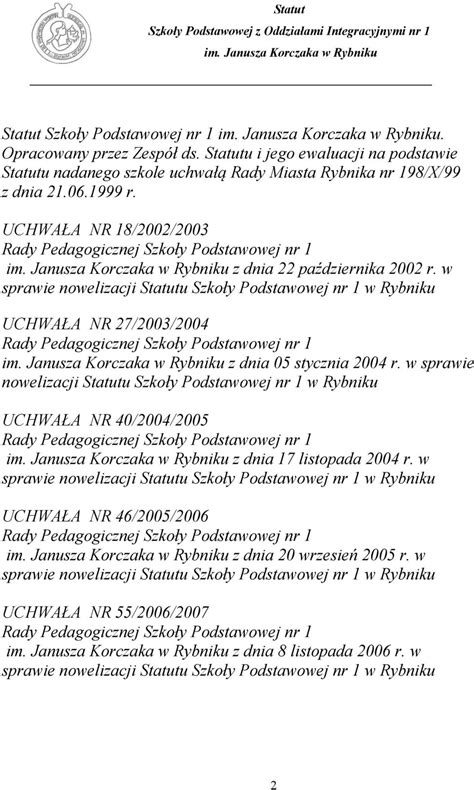 Statut Szko Y Podstawowej Z Oddzia Ami Integracyjnymi Nr Im Janusza