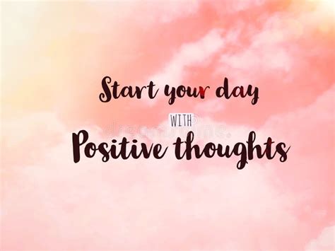 Start Your Day With Positive Thoughts Word On Pink Pastel Sky Stock