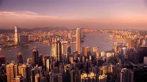 Victoria Harbor Hong Kong At Sunset Id 70756