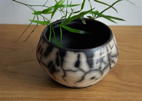 Naked Raku Ceramics Black White Raku Vase Small Ceramic Ikebana Vase Decorative Raku Pottery