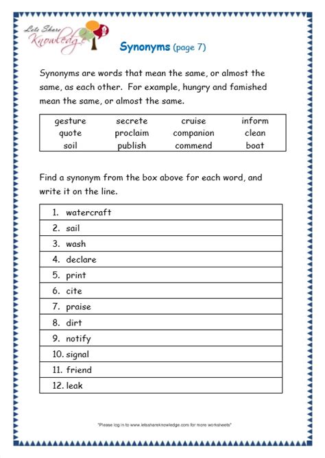 Grade 3 Grammar Topic 27 Synonyms Worksheets Lets Share Knowledge