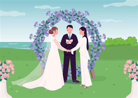 Wedding Ceremony For Lesbian Couple Flat Color Vector Illustration Vector Art At Vecteezy