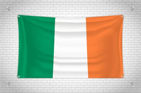 Bandeira Da Irlanda Pendurada Na Parede De Tijolos Desenho 3d