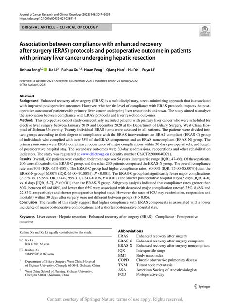 PDF Association Between Compliance With Enhanced Recovery After