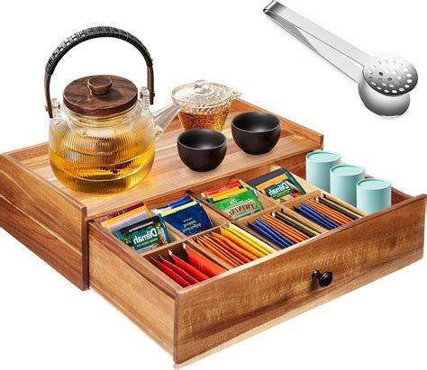 amazoncom acacia wood tea bag organizer  tea bag squeezer tea