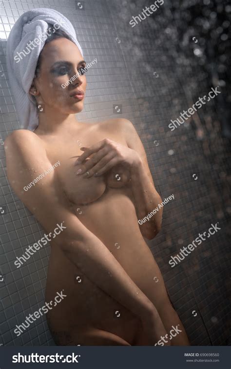 Sexy Model Posing Naked Shower Behind Stock Photo Shutterstock