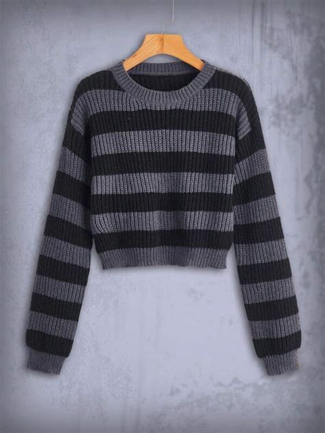 Goth Striped Drop Shoulder Sweater Shein Usa