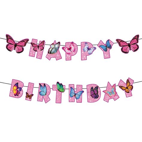 BIEUFBJI Butterfly Birthday Decorations Butterfly Birthday Banner