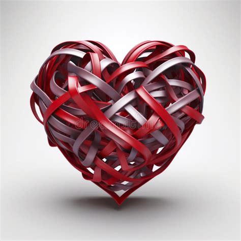 A Heart Shaped Crafted With Red And Gray Ribbons Contrasting Emotions