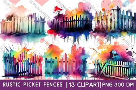 Watercolor Rustic Picket Fences Clipart Graphic By Sukumarbd