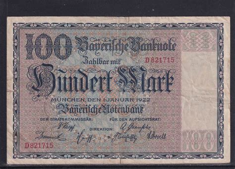 Deutsches Reich Bayern Bayerische Notenbank Mark Serie D