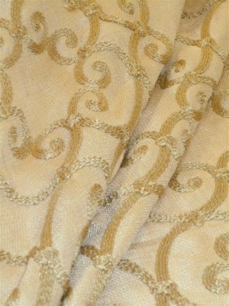 Embroidered Crewel Drapery Fabric Leiden Gold Drapery Fabric Sheer