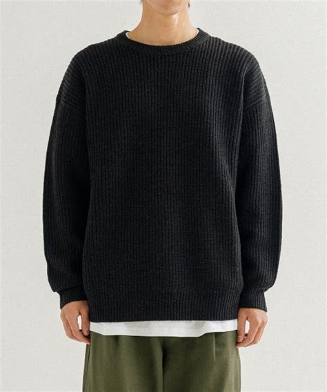 Musinsa Agod Crew Neck Rib Overfit Hachi Knit Black