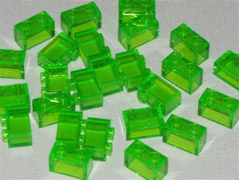 Lego Lot Of 25 New Trans Bright Green 1 X 2 Bricks Building Blocks