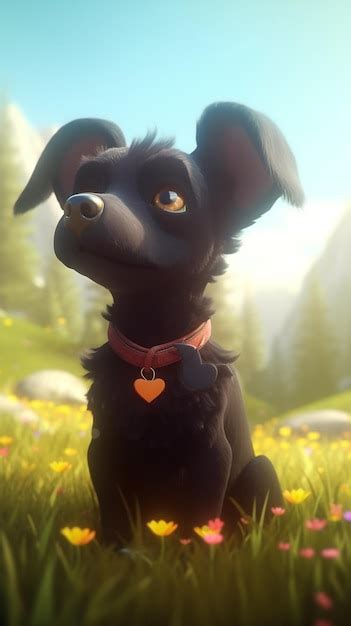 Un Chien Nommé Pixar Est Assis Dans Un Champ Avec Un Cœur Sur Son