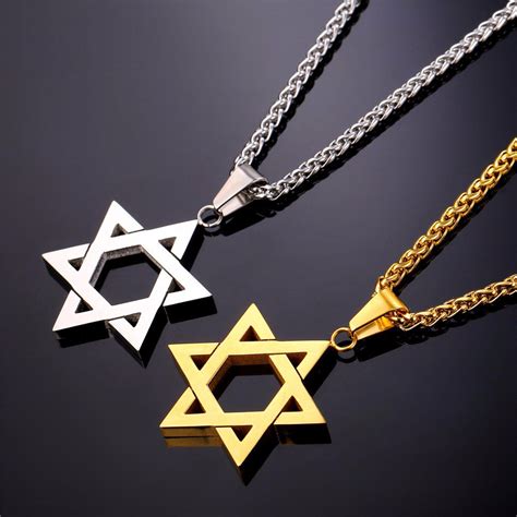 Star Of David Pendant Israel Chain Necklace Women Stainless Steel Gold