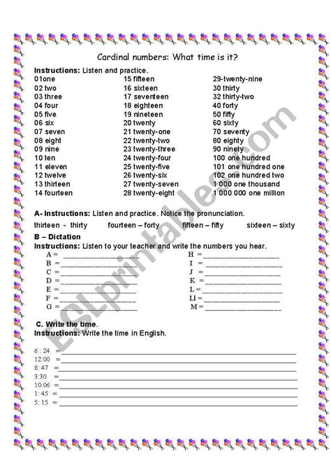 Printable Cardinal Numbers English Worksheets For Your 056