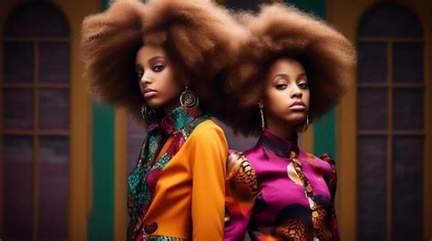 Premium AI Image | Afro Twins Girls models in vintage Fashion Colorful ...