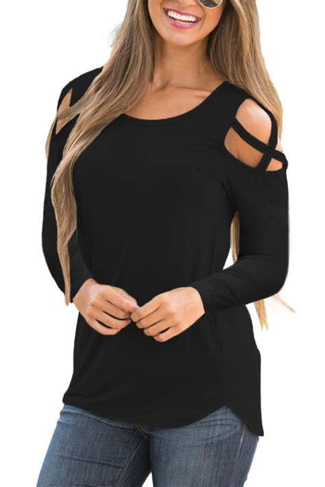 Black Crisscross Cold Shoulder Long Sleeve Shirt Cold Shoulder Shirt