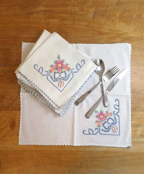 Vintage Hand Embroidered Napkins Etsy