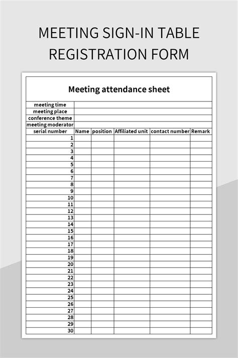 Meeting Sign-in Table Registration Form Excel Template And Google ...