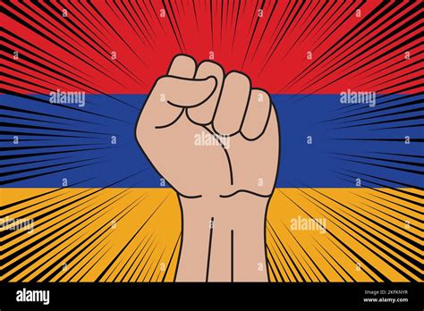 Human Fist Clenched Symbol On Flag Of Armenia Background Power And