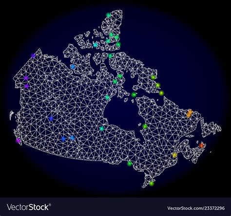 Polygonal Network Mesh Map Of Canada With Bright Vector Image