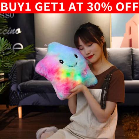 Cm Led Luminous Light Up Pillow Smile Star Throw Pillows Glow Plush