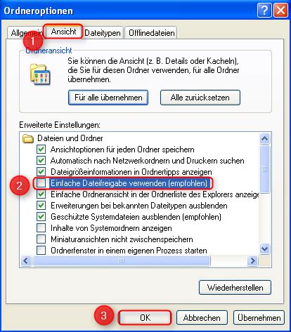 Deaktivierung Der Einfachen Dateifreigabe Unter Windows Xp Supportnet