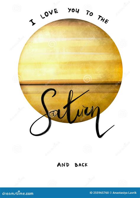 Postcard With Watercolour Illustrations Planet Saturn And Handwritten