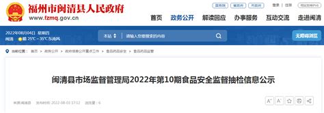 福建省闽清县市场监督管理局公示2022年第10期食品安全监督抽检信息 中国质量新闻网